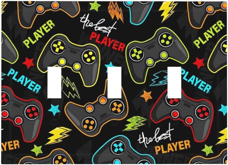 IOFNG Kid Boys Gamer Gaming Game 3 Gang Light Switch Plate Decorative Triple Toggle Wall Plate Cover Electrical Faceplate for Bathroom Home Living Room Decorate - Image 1